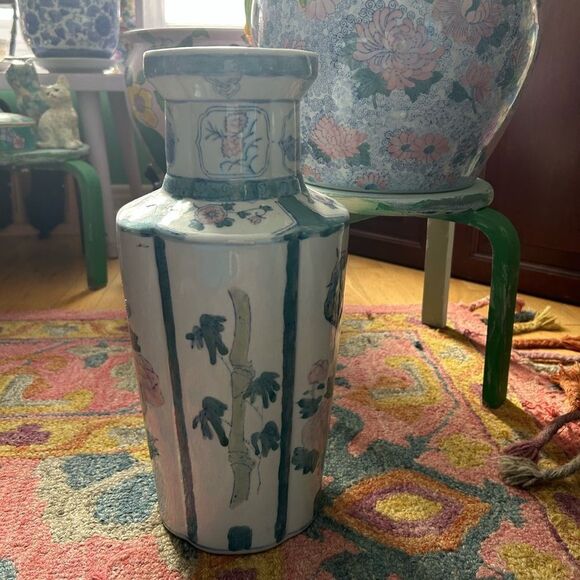 Vintage Asian Vase Decorative Ceramic Oriental Pot Peacock and Poppy Pattern 14" - Picture 8 of 16